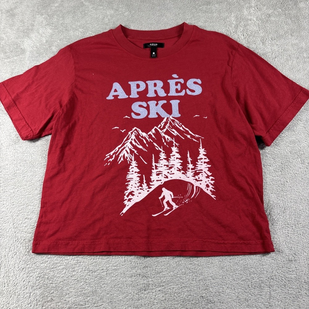 NWT AQUA Athletic Aprés Ski Graphic Tee Red Size XS